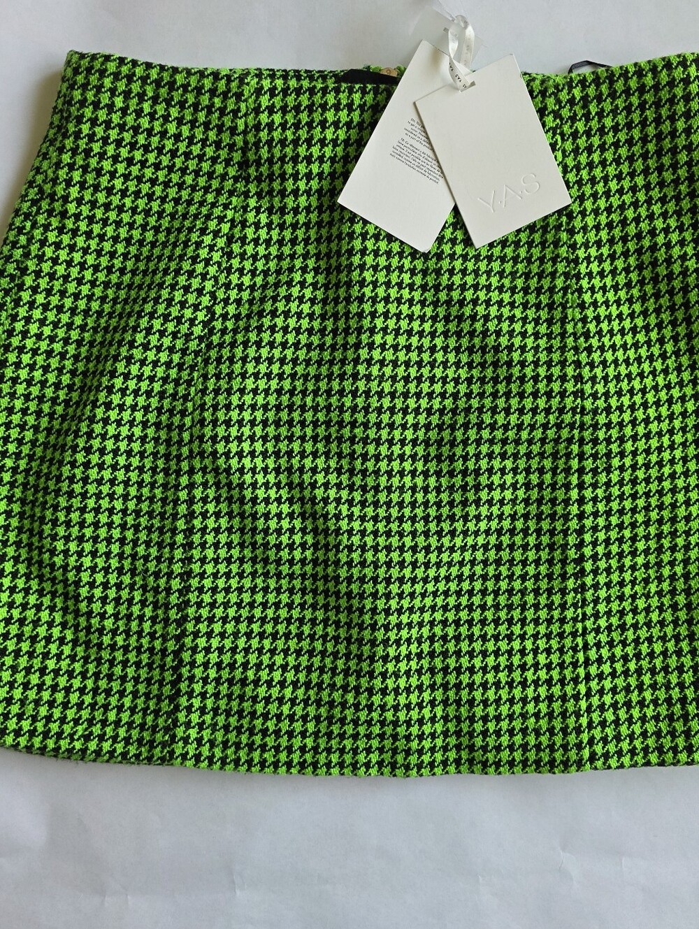 Y.A.S YASVIBIS Poison Green Houndstooth Mini Skirt Size L NWT